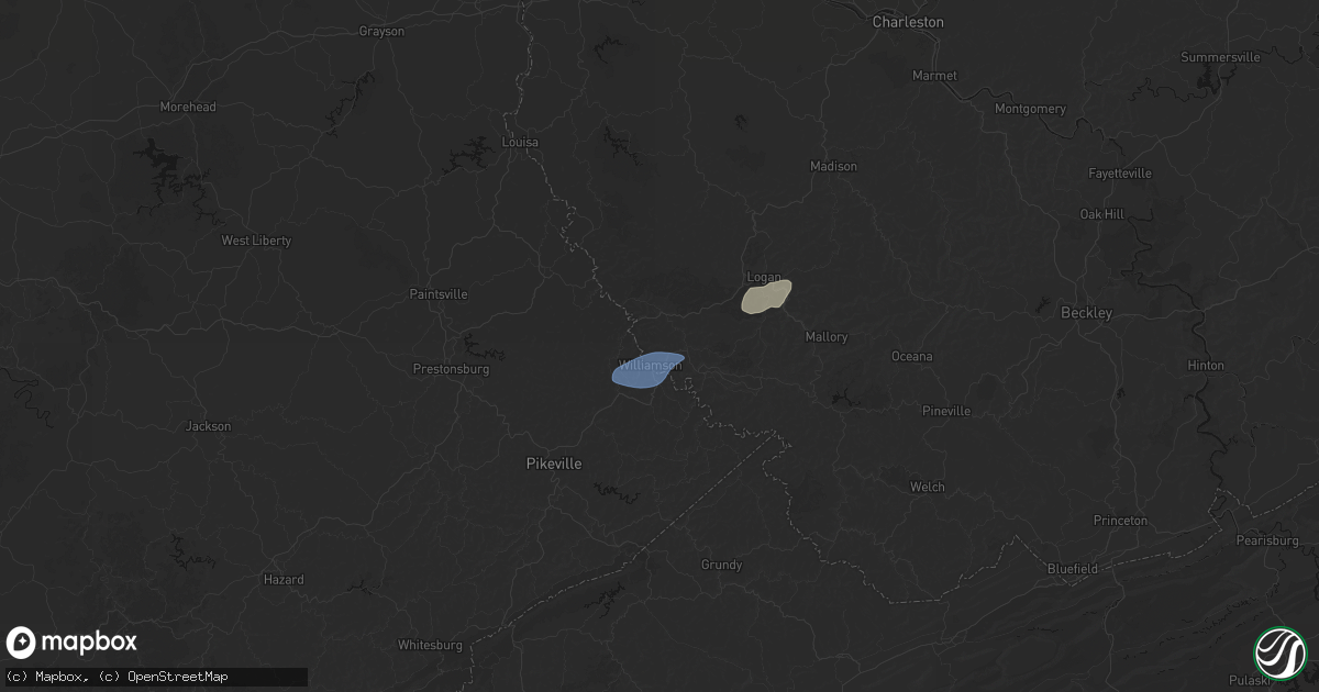 Hail map in Williamson, WV on May 24, 2026