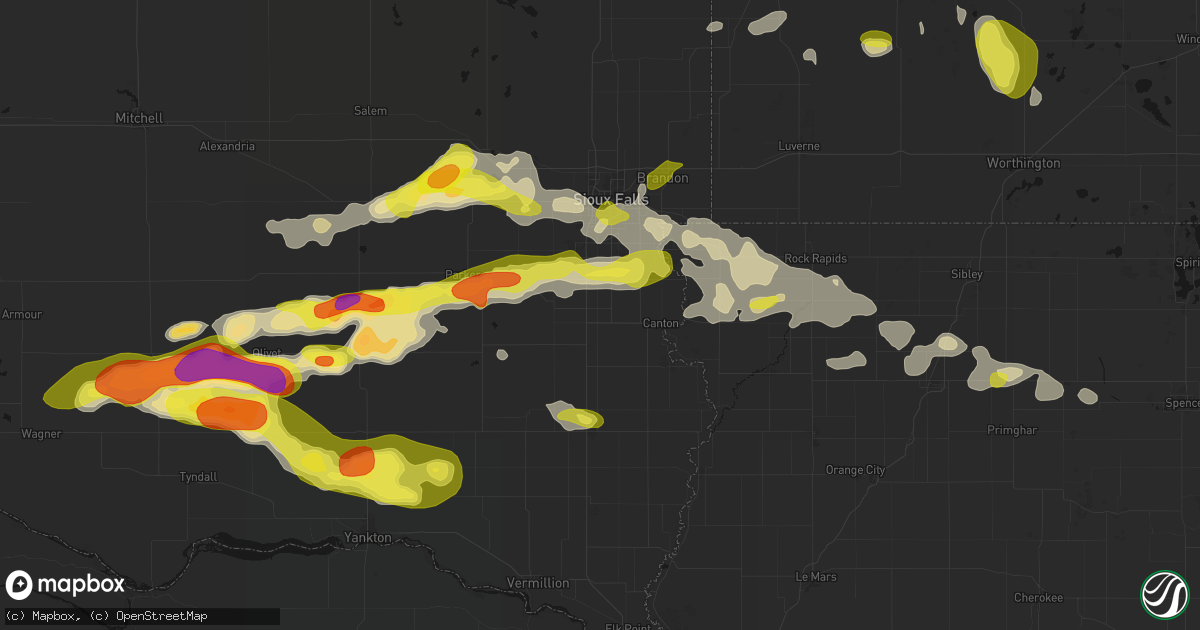 Hail map in Worthing, SD on May 24, 2026