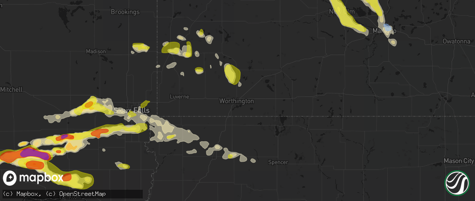 Hail map in Worthington, MN on May 24, 2026
