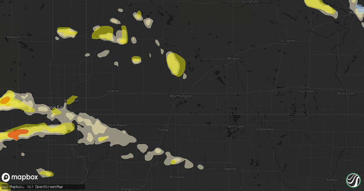 Hail map in Worthington, MN on May 24, 2026