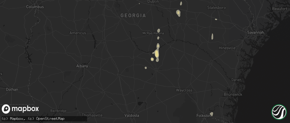 Hail map in Wray, GA on May 24, 2026