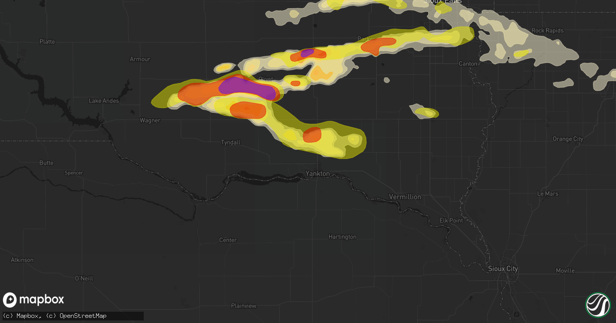 Hail map in Yankton, SD on May 24, 2026