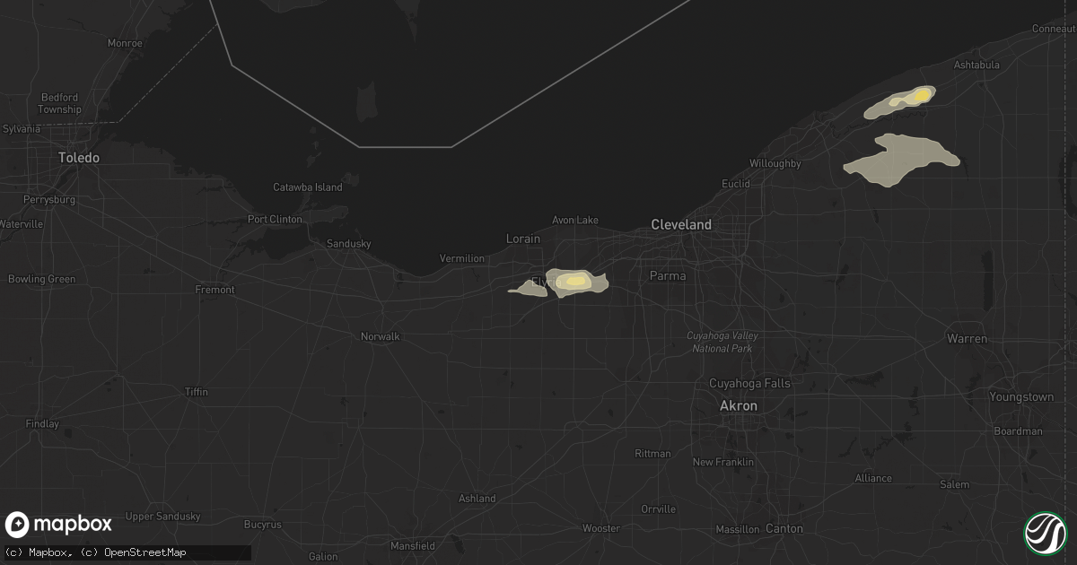 Hail map in Elyria, OH on May 25, 2012