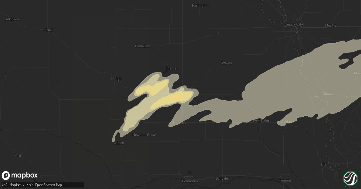 Hail map in Norfolk, NE on May 25, 2012