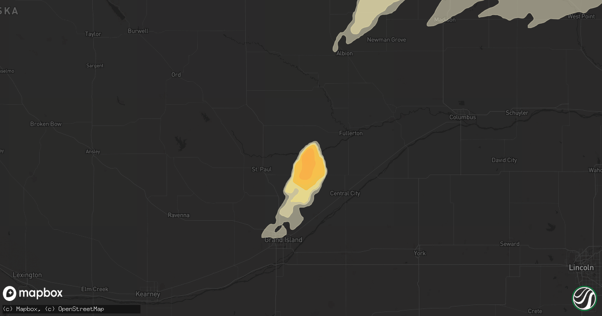Hail map in Palmer, NE on May 25, 2012