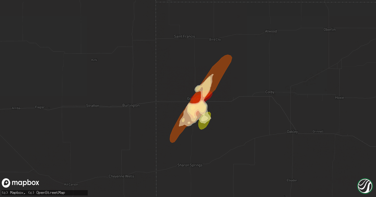 Hail map in Goodland, KS on May 25, 2013