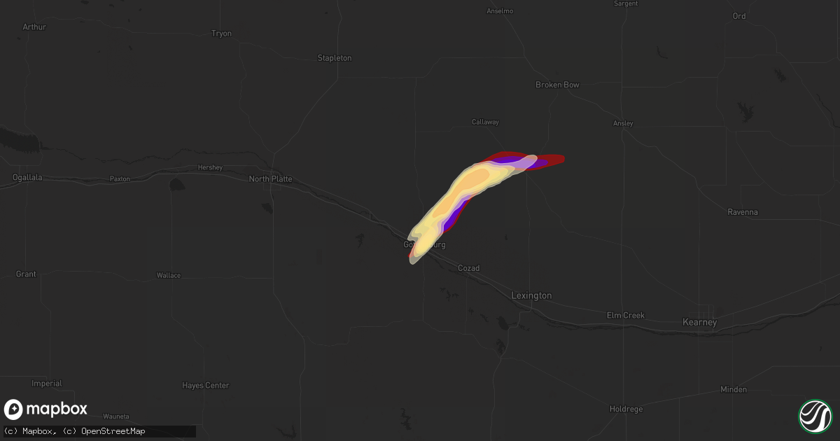 Hail map in Gothenburg, NE on May 25, 2013
