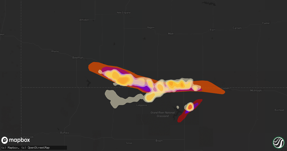 Hail map in Hettinger, ND on May 25, 2013
