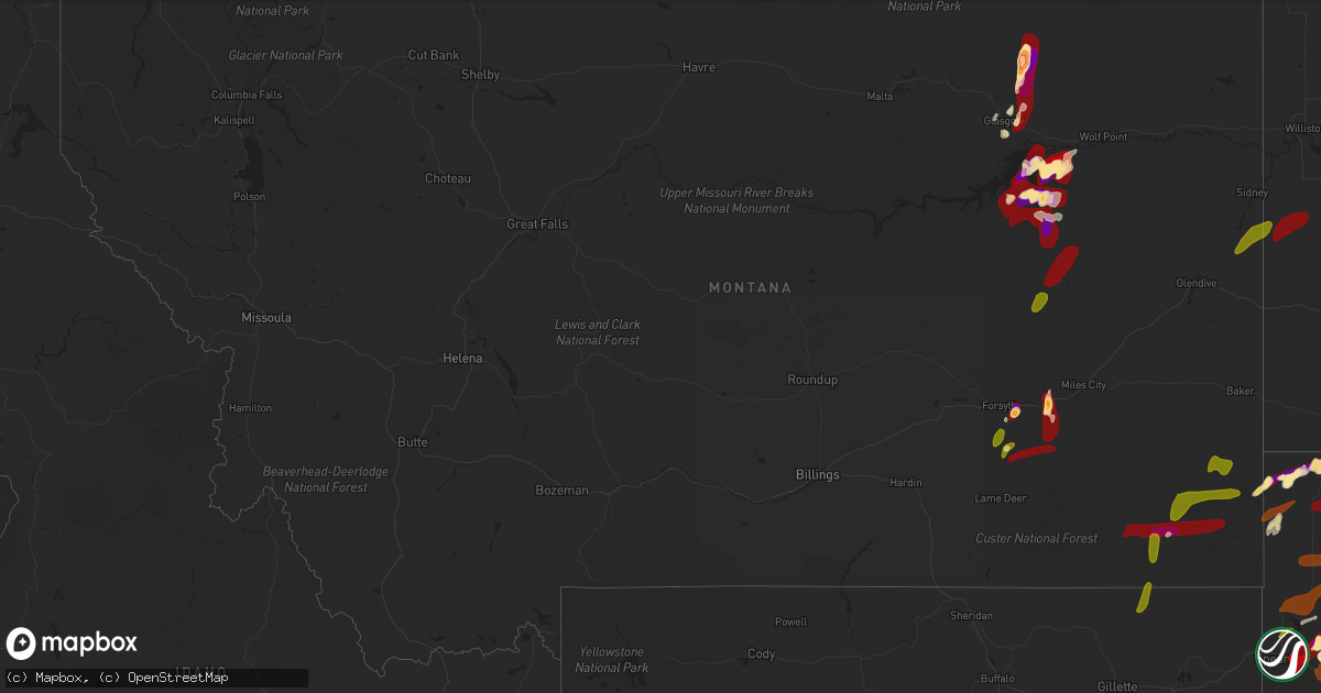 Hail map in Montana on May 25, 2013