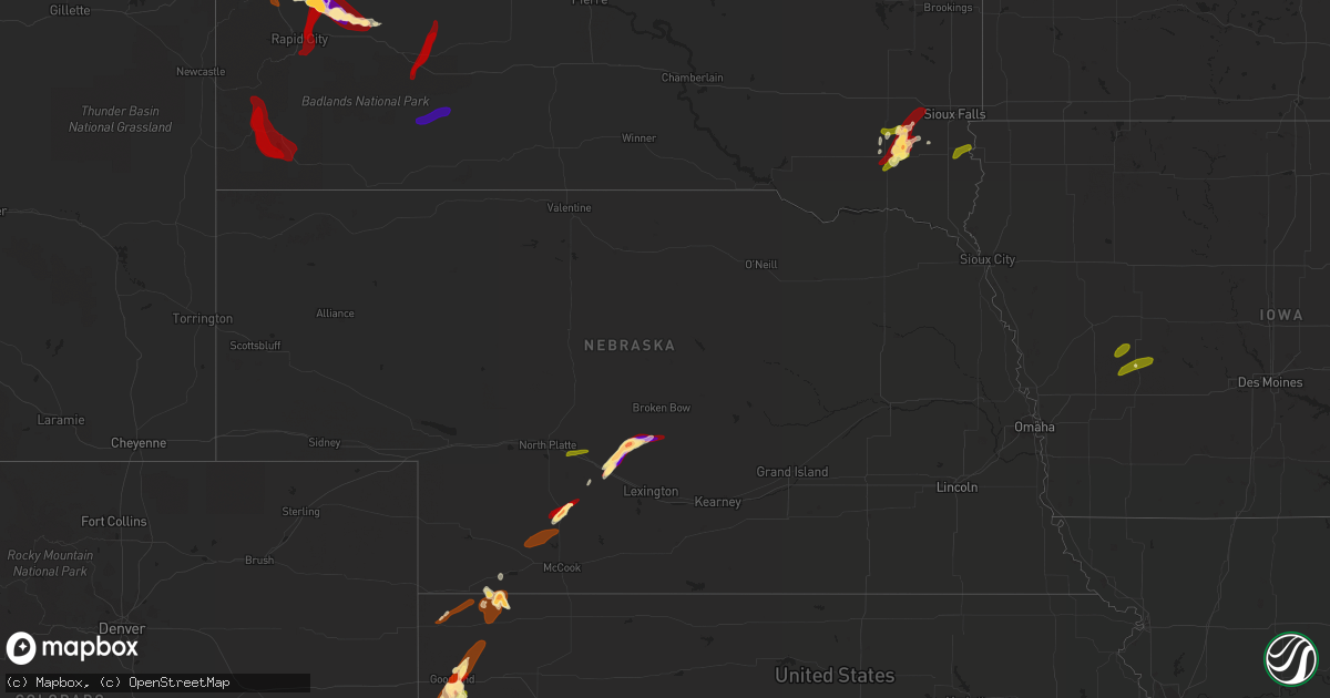 Hail map in Nebraska on May 25, 2013