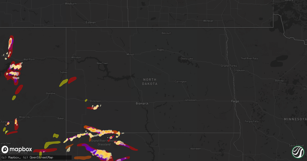 Hail map in North Dakota on May 25, 2013