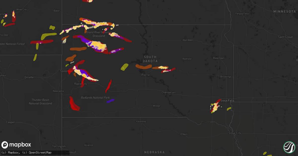 Hail map in South Dakota on May 25, 2013