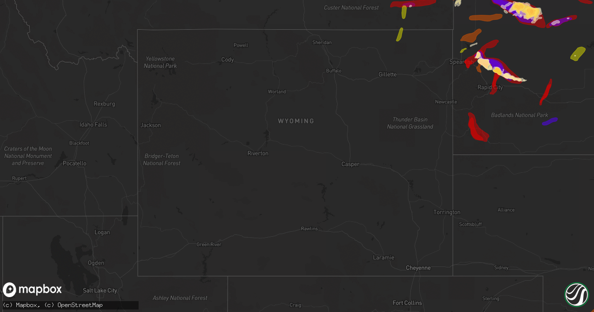 Hail map in Wyoming on May 25, 2013