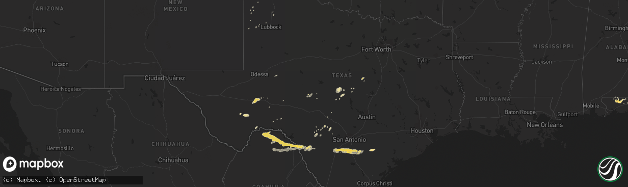 Hail map in Texas on May 25, 2014