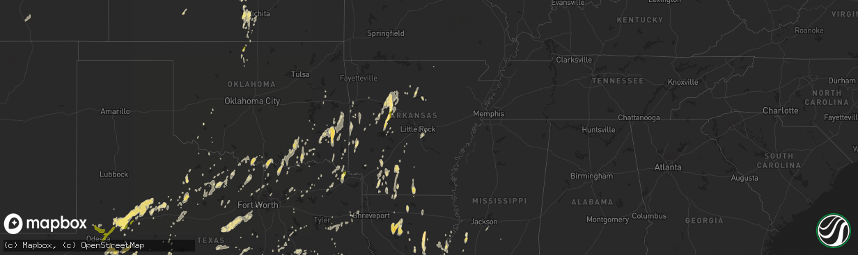 Hail map in Arkansas on May 25, 2015