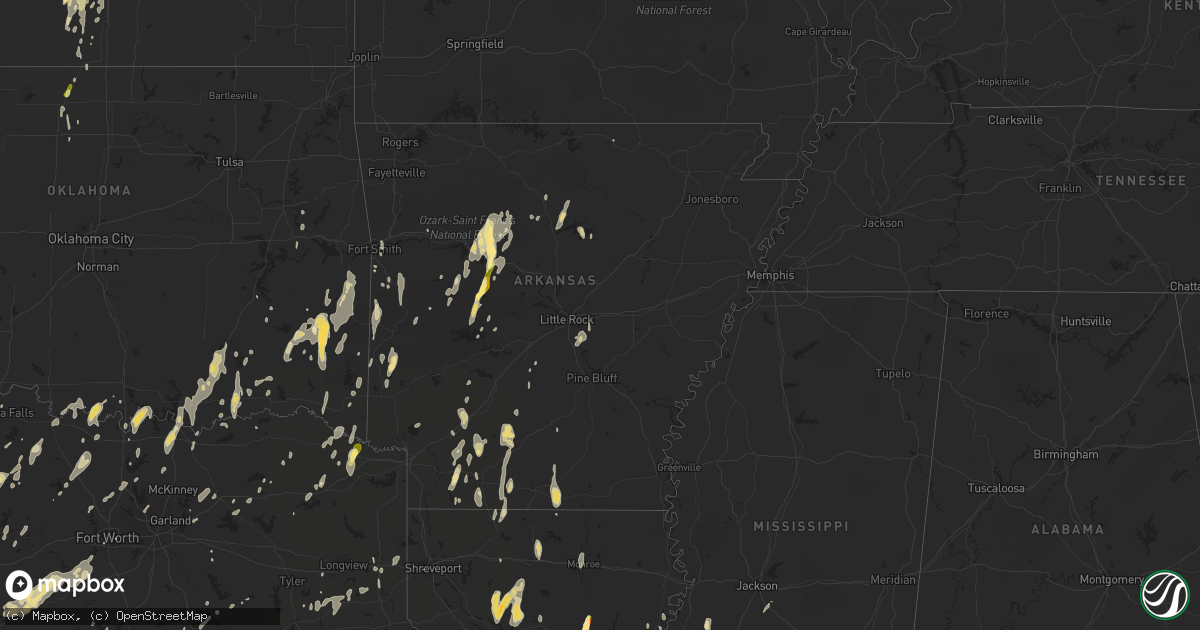 Hail map in Arkansas on May 25, 2015