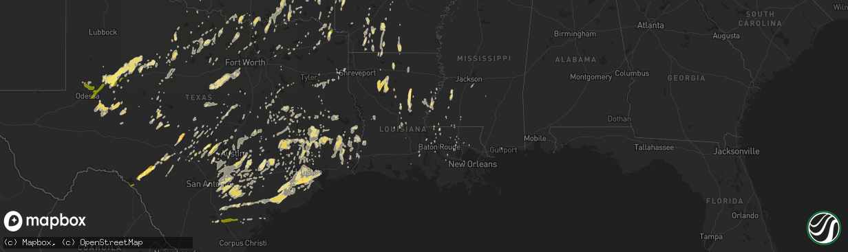 Hail map in Louisiana on May 25, 2015