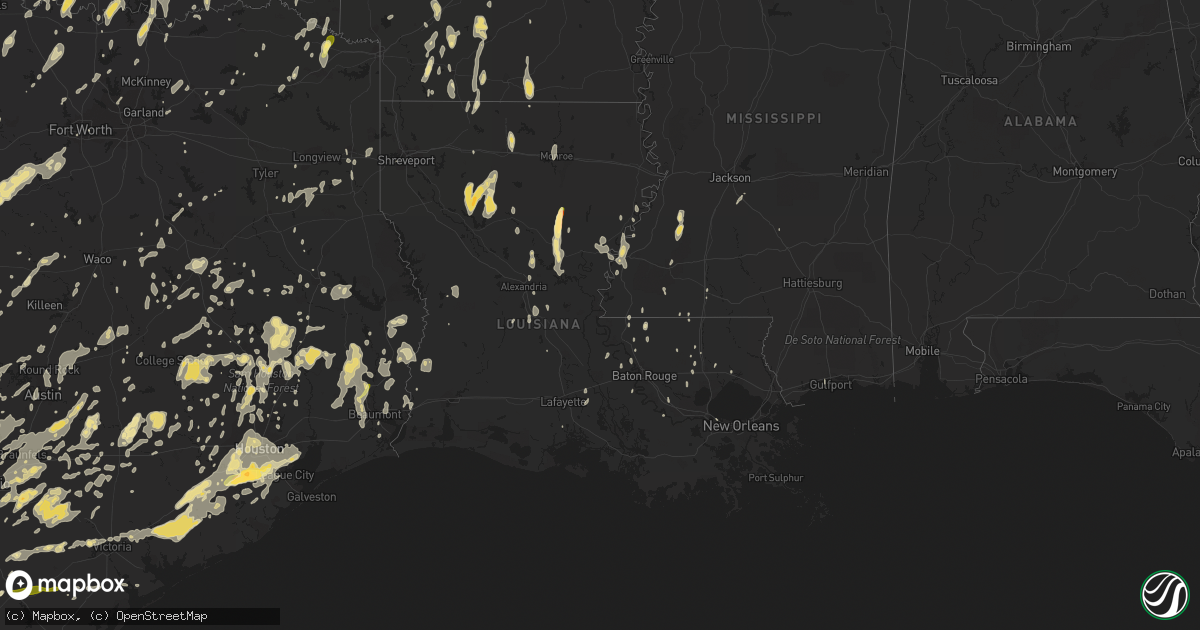Hail map in Louisiana on May 25, 2015