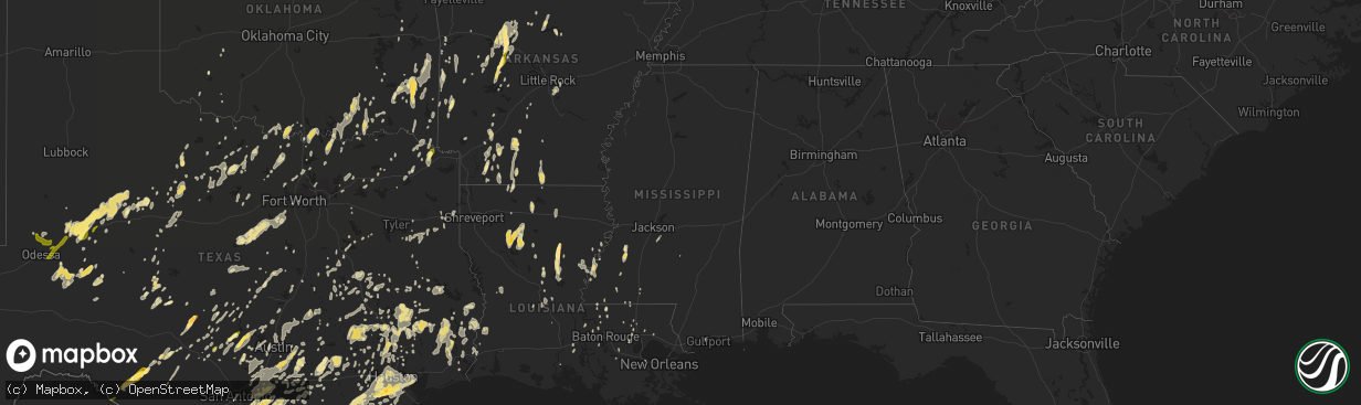 Hail map in Mississippi on May 25, 2015