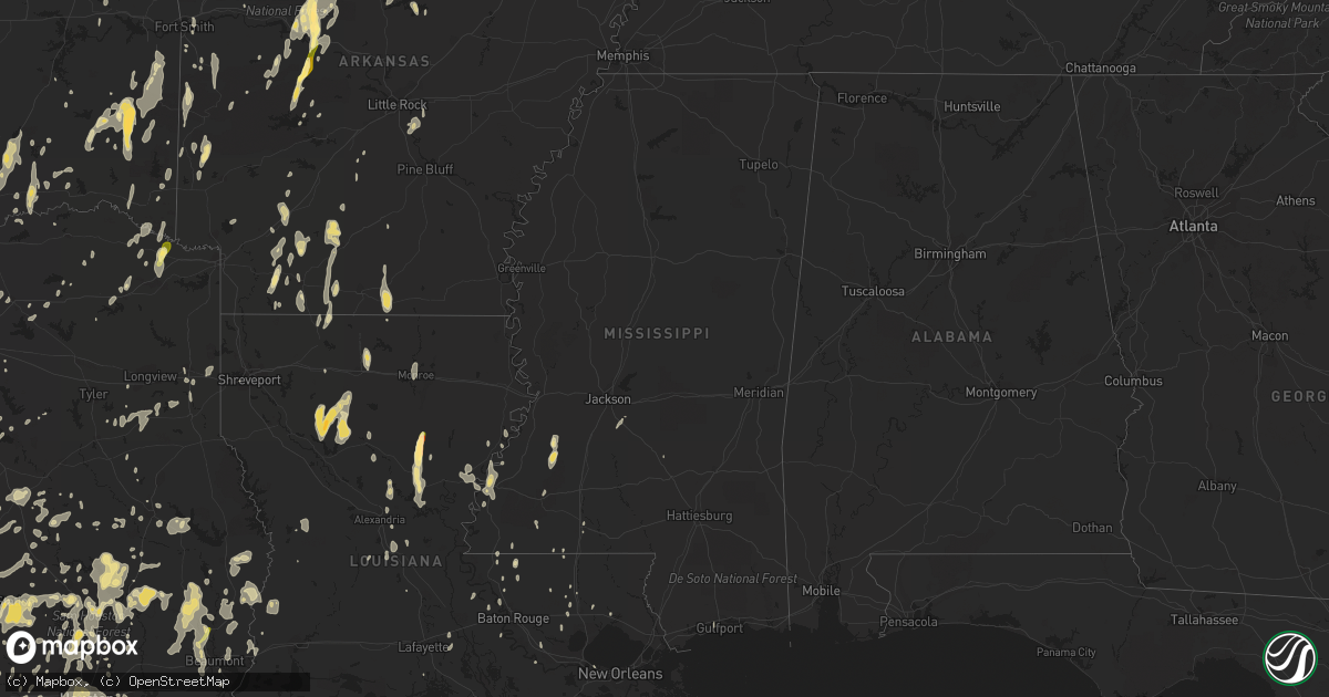 Hail map in Mississippi on May 25, 2015