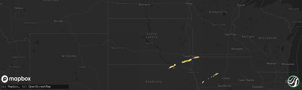 Hail map in South Dakota on May 25, 2015