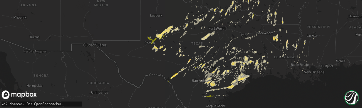 Hail map in Texas on May 25, 2015