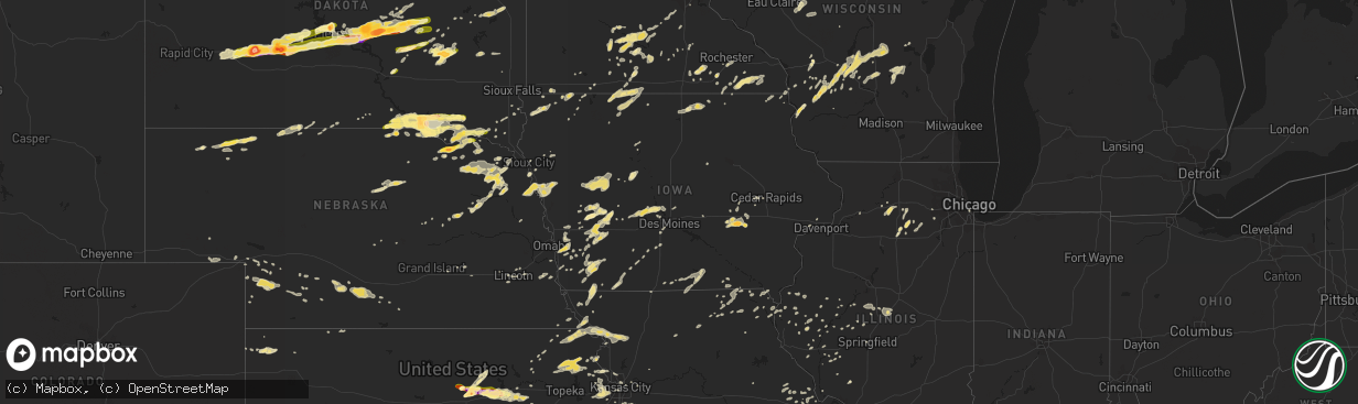 Hail map in Iowa on May 25, 2016