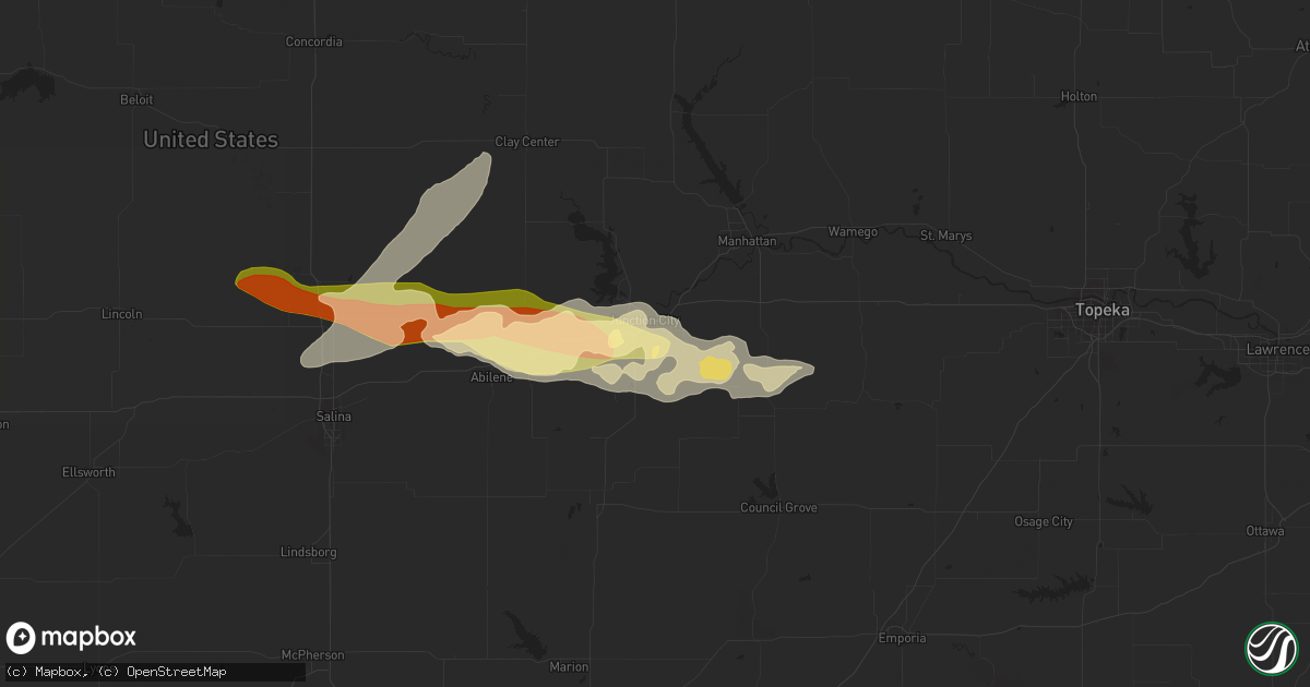 Hail map in Junction City, KS on May 25, 2016