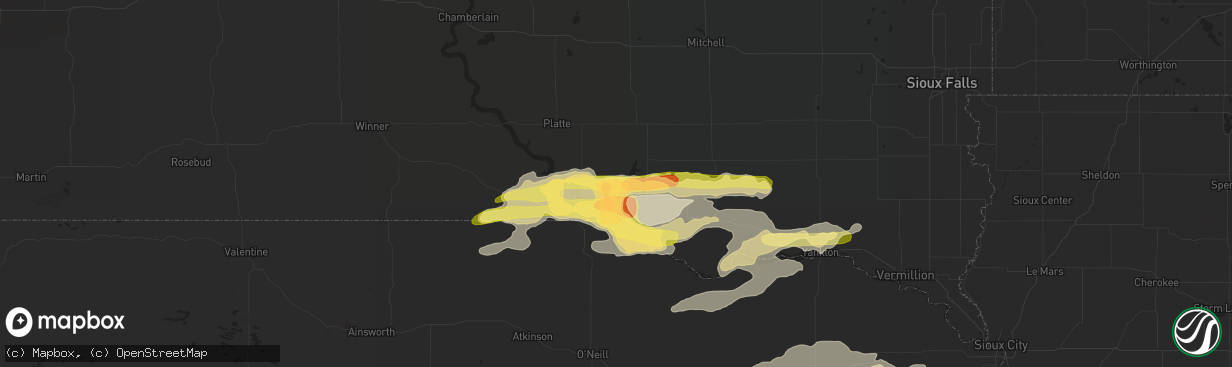 Hail map in Lake Andes, SD on May 25, 2016