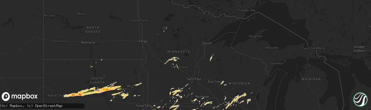 Hail map in Minnesota on May 25, 2016