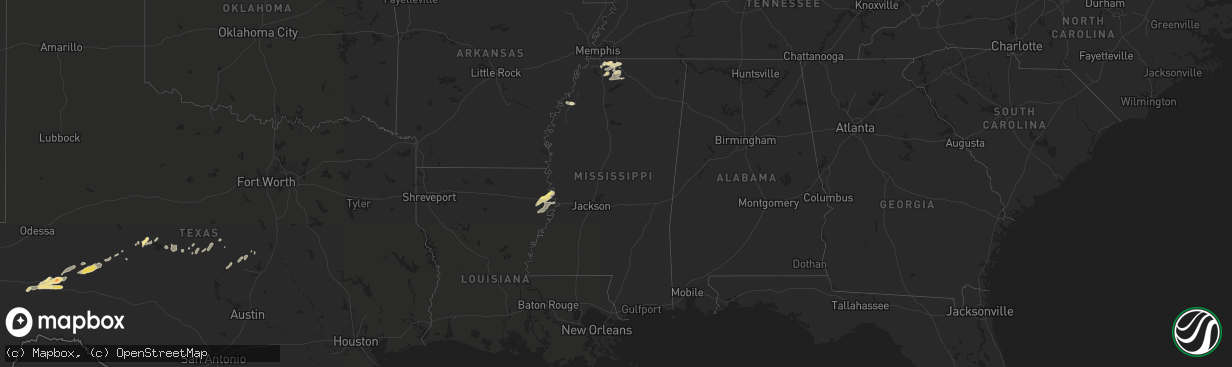 Hail map in Mississippi on May 25, 2016