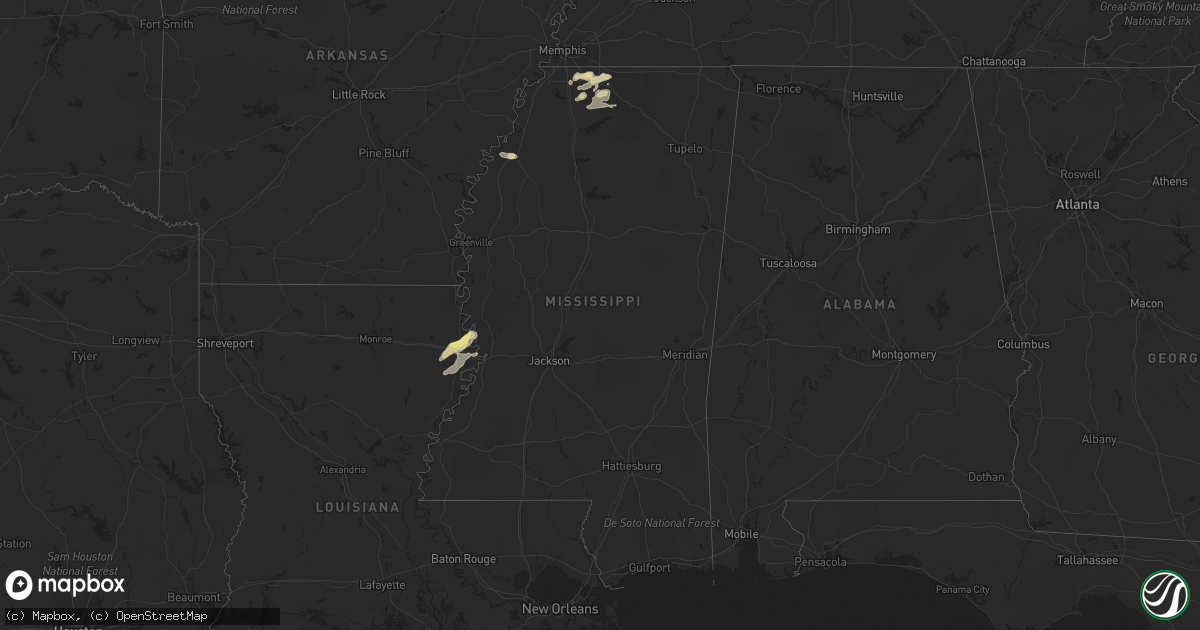 Hail map in Mississippi on May 25, 2016