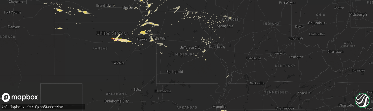 Hail map in Missouri on May 25, 2016