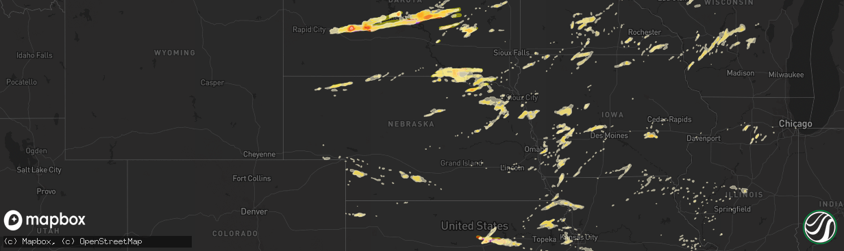 Hail map in Nebraska on May 25, 2016