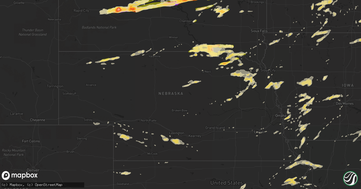 Hail map in Nebraska on May 25, 2016