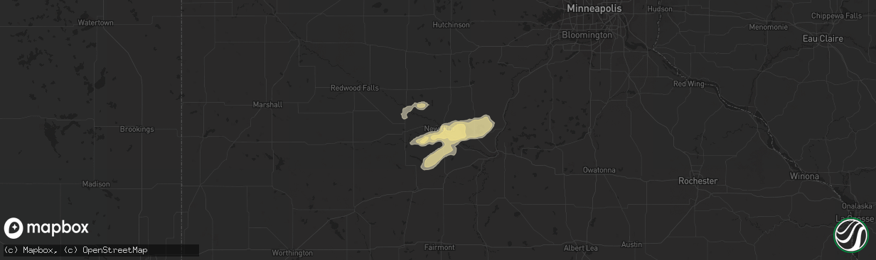 Hail map in New Ulm, MN on May 25, 2016