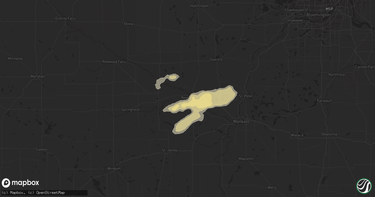 Hail map in New Ulm, MN on May 25, 2016