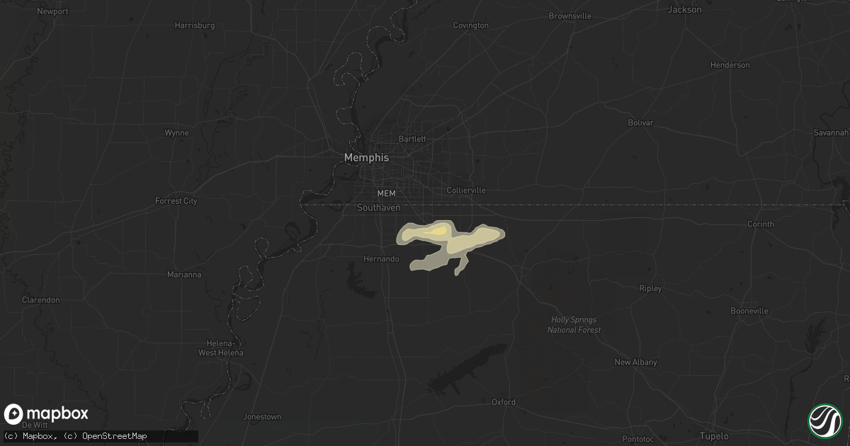 Hail map in Olive Branch, MS on May 25, 2016