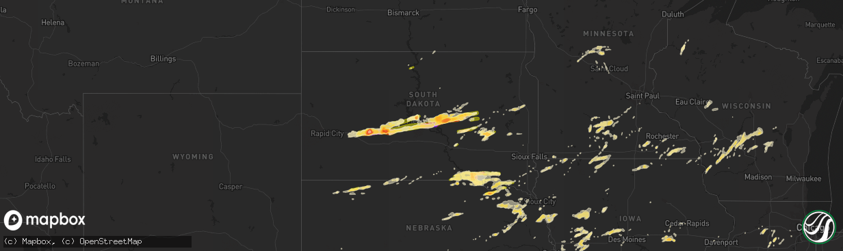 Hail map in South Dakota on May 25, 2016