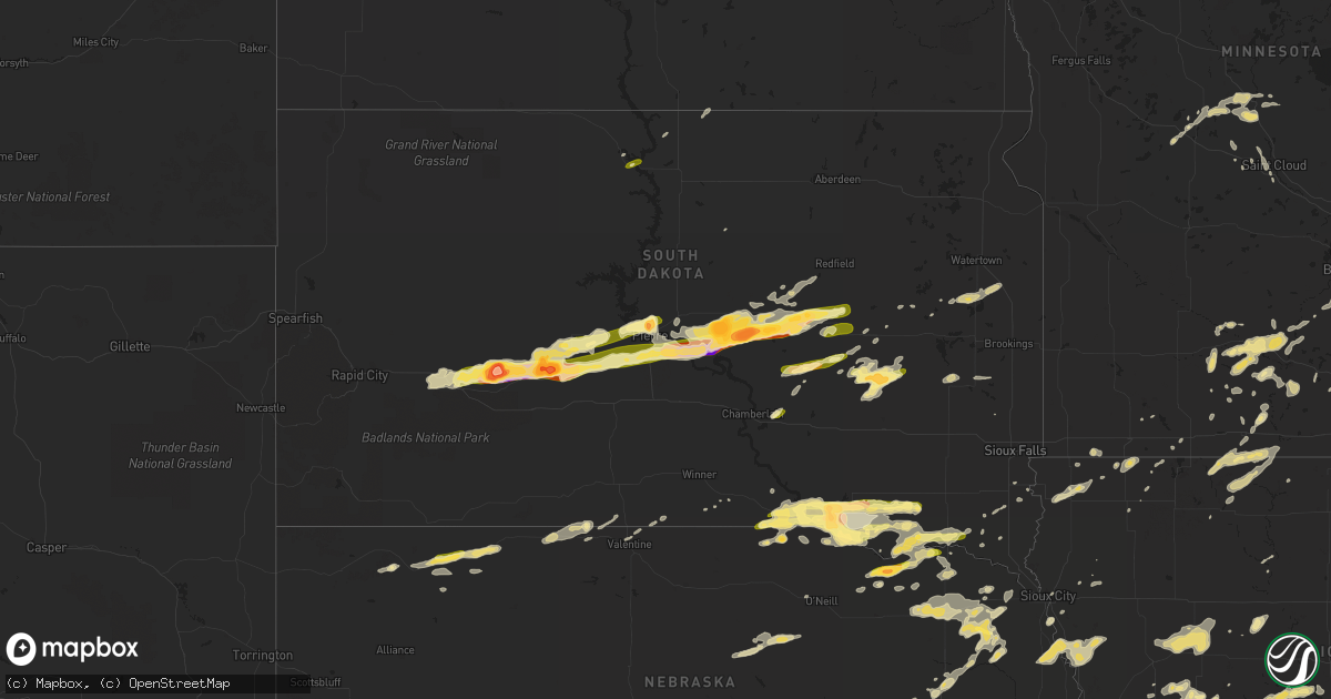 Hail map in South Dakota on May 25, 2016