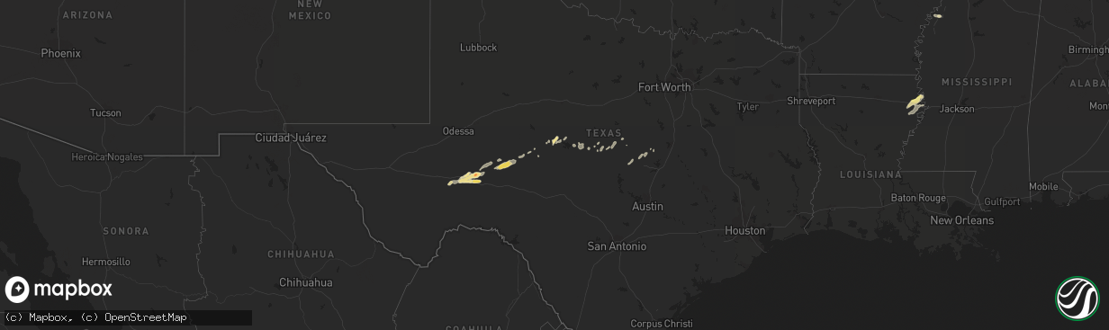 Hail map in Texas on May 25, 2016