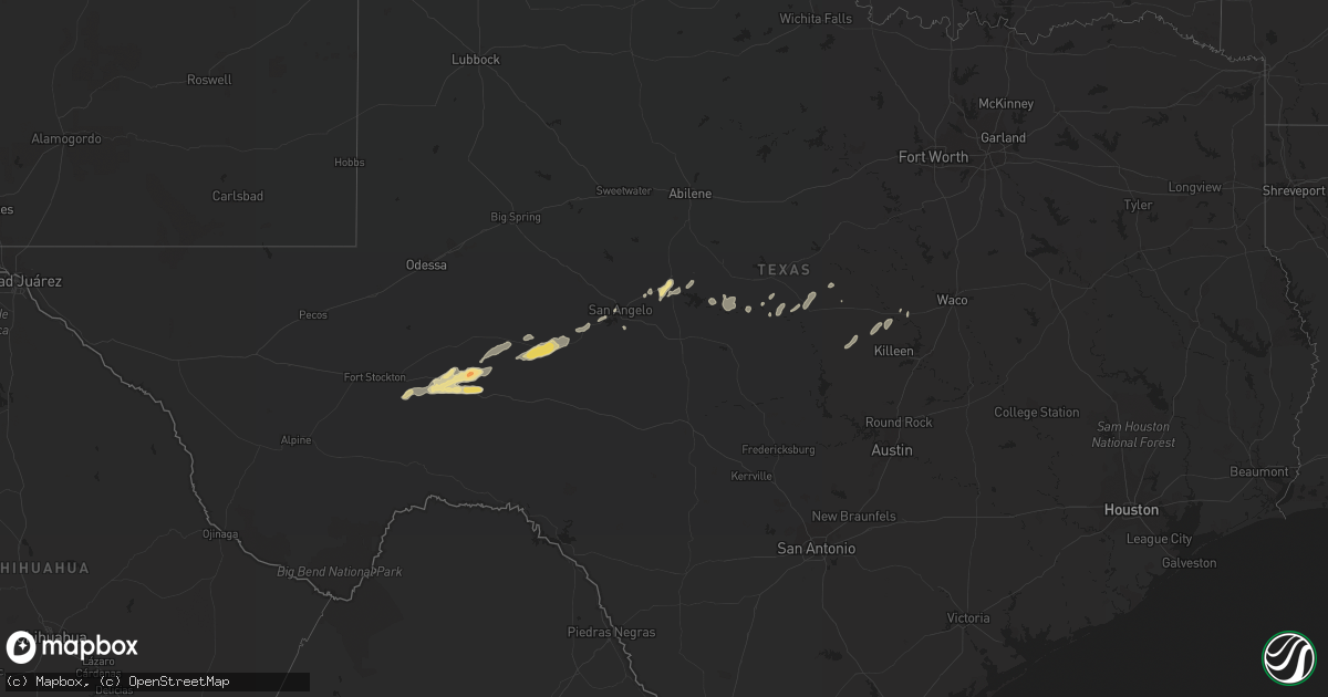 Hail map in Texas on May 25, 2016
