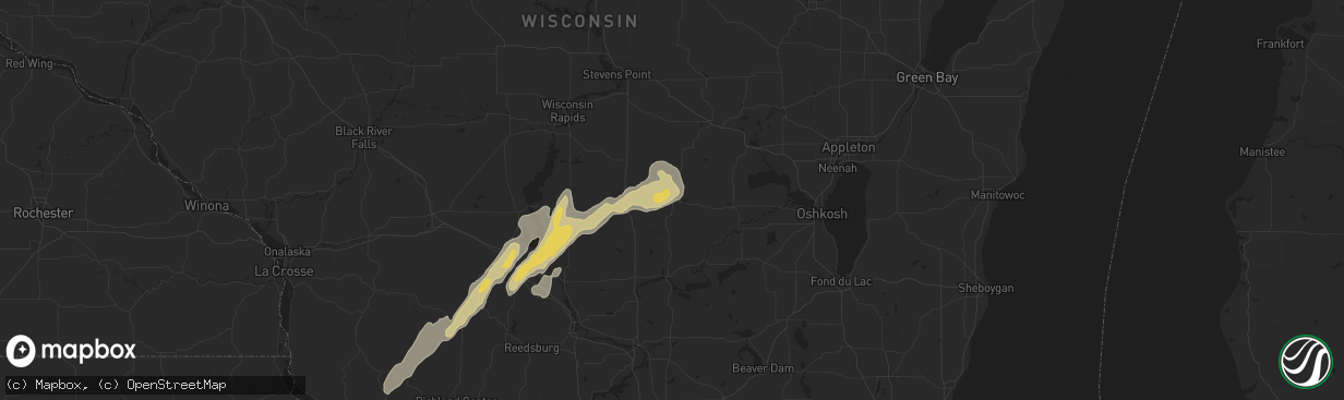 Hail map in Wautoma, WI on May 25, 2016