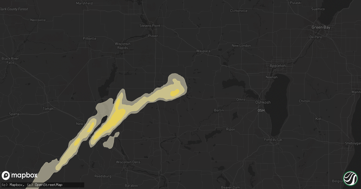 Hail map in Wautoma, WI on May 25, 2016