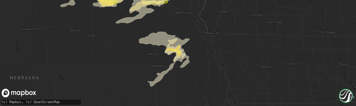 Hail map in Wayne, NE on May 25, 2016