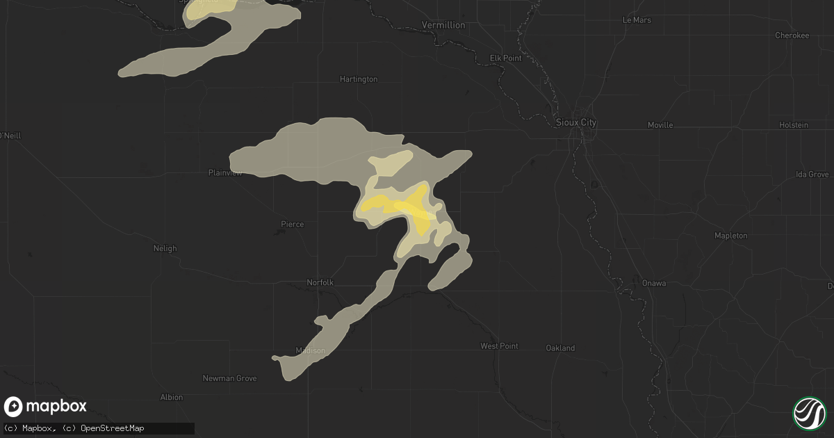 Hail map in Wayne, NE on May 25, 2016