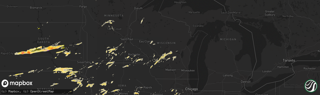 Hail map in Wisconsin on May 25, 2016