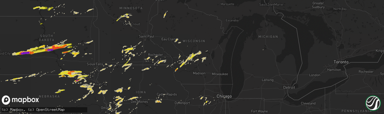 Hail map on May 25, 2016