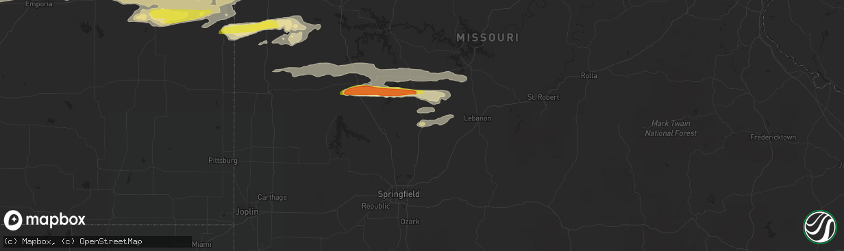 Hail map in Buffalo, MO on May 25, 2017