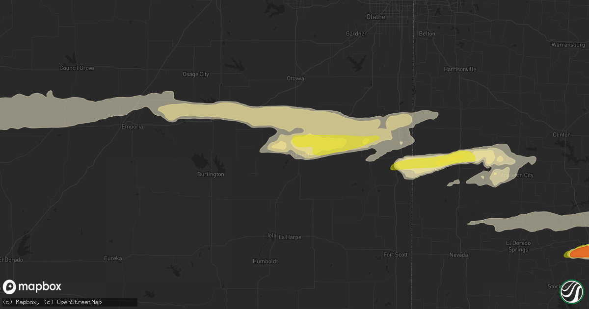 Hail map in Garnett, KS on May 25, 2017